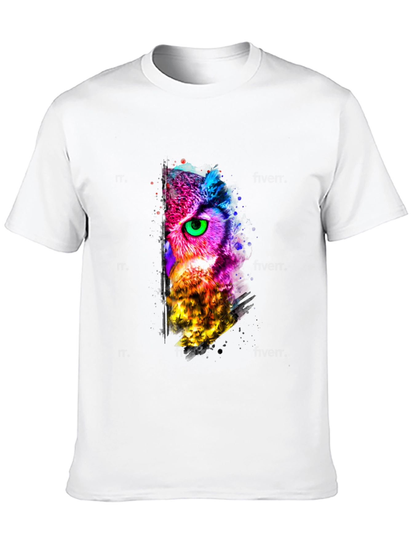 Abstract Owl Print Black T-Shirt