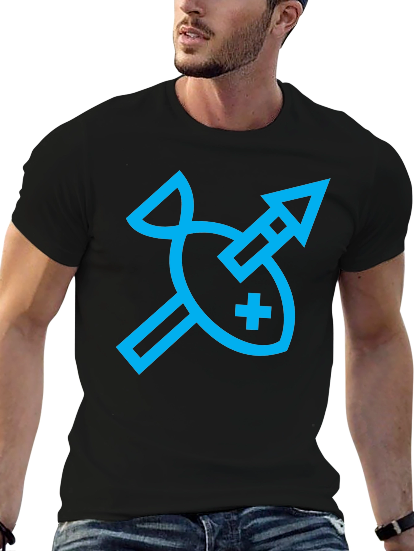 Abstract Fish and Arrow Graphic Tee - Black