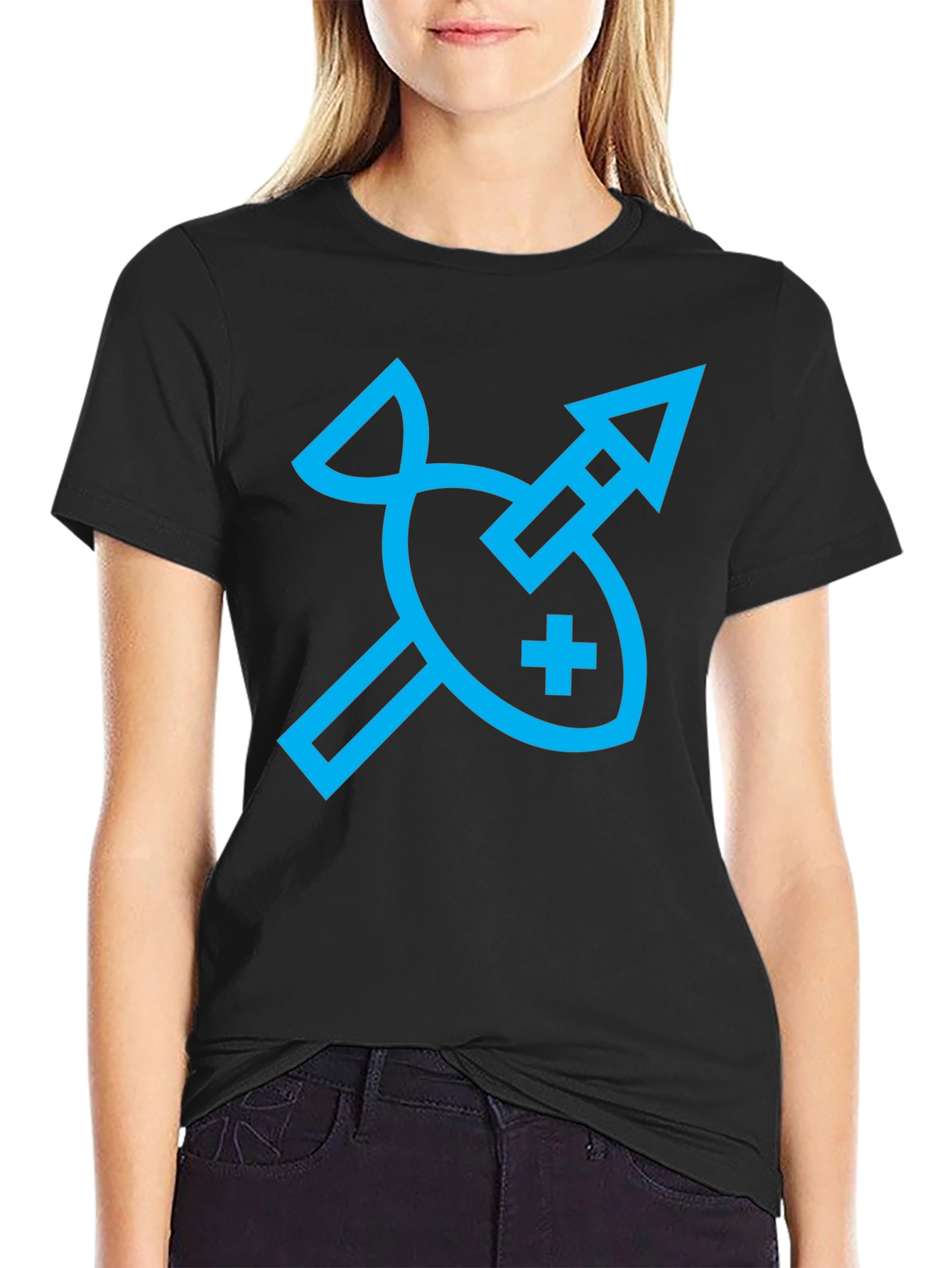 Abstract Fish and Arrow Graphic Tee - Black