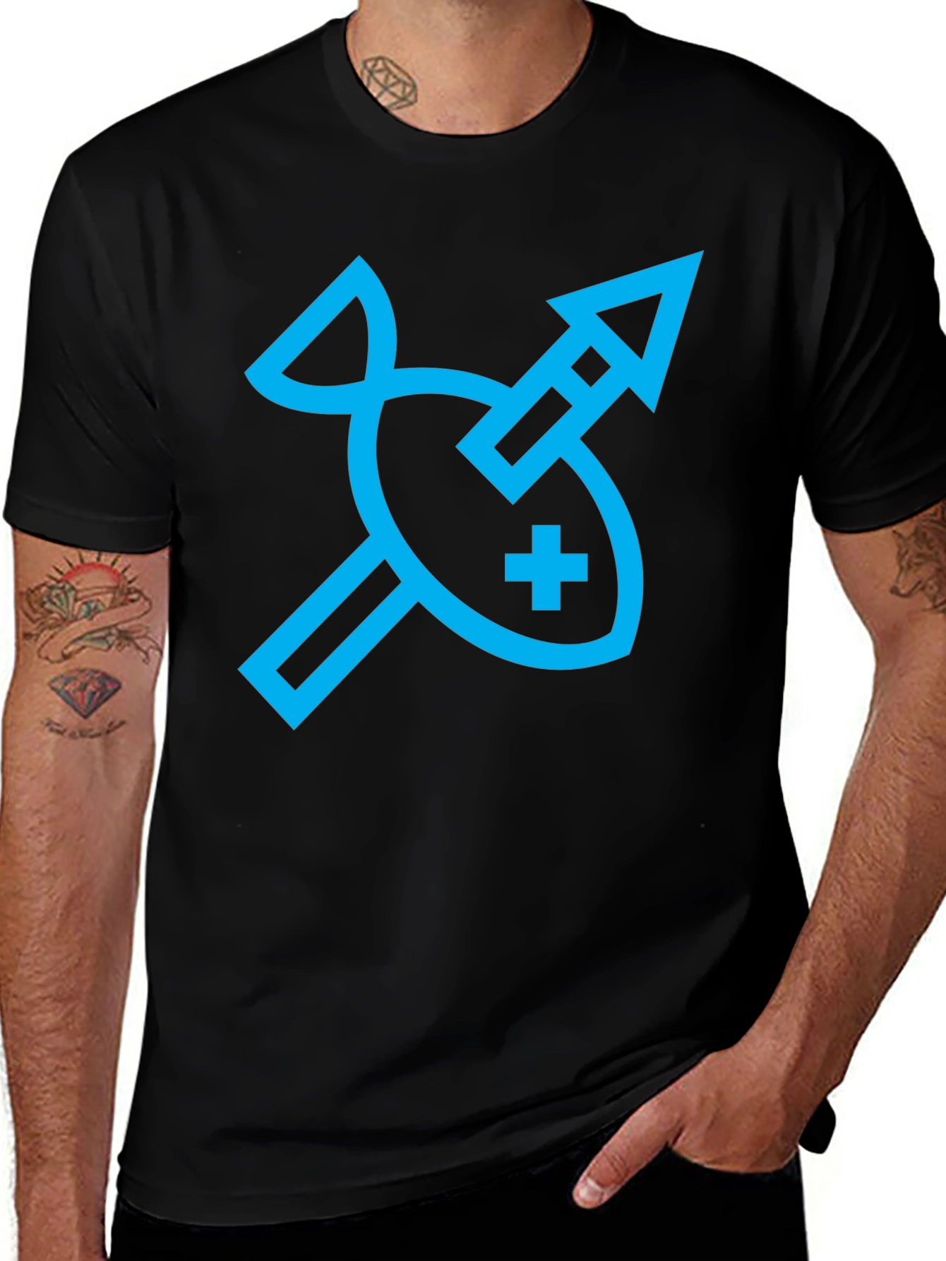 Abstract Fish and Arrow Graphic Tee - Black