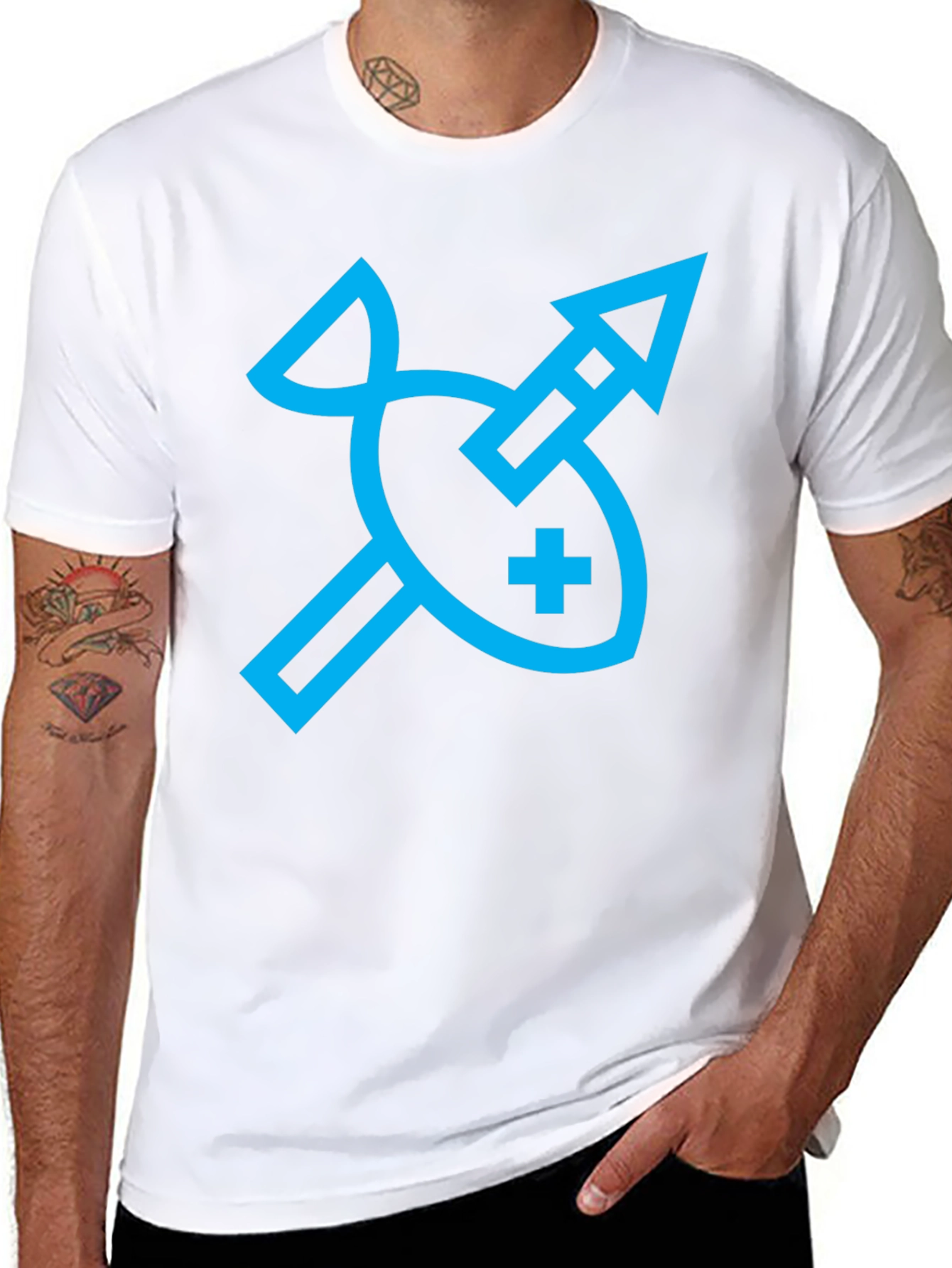 Abstract Fish and Arrow Graphic Tee - Black