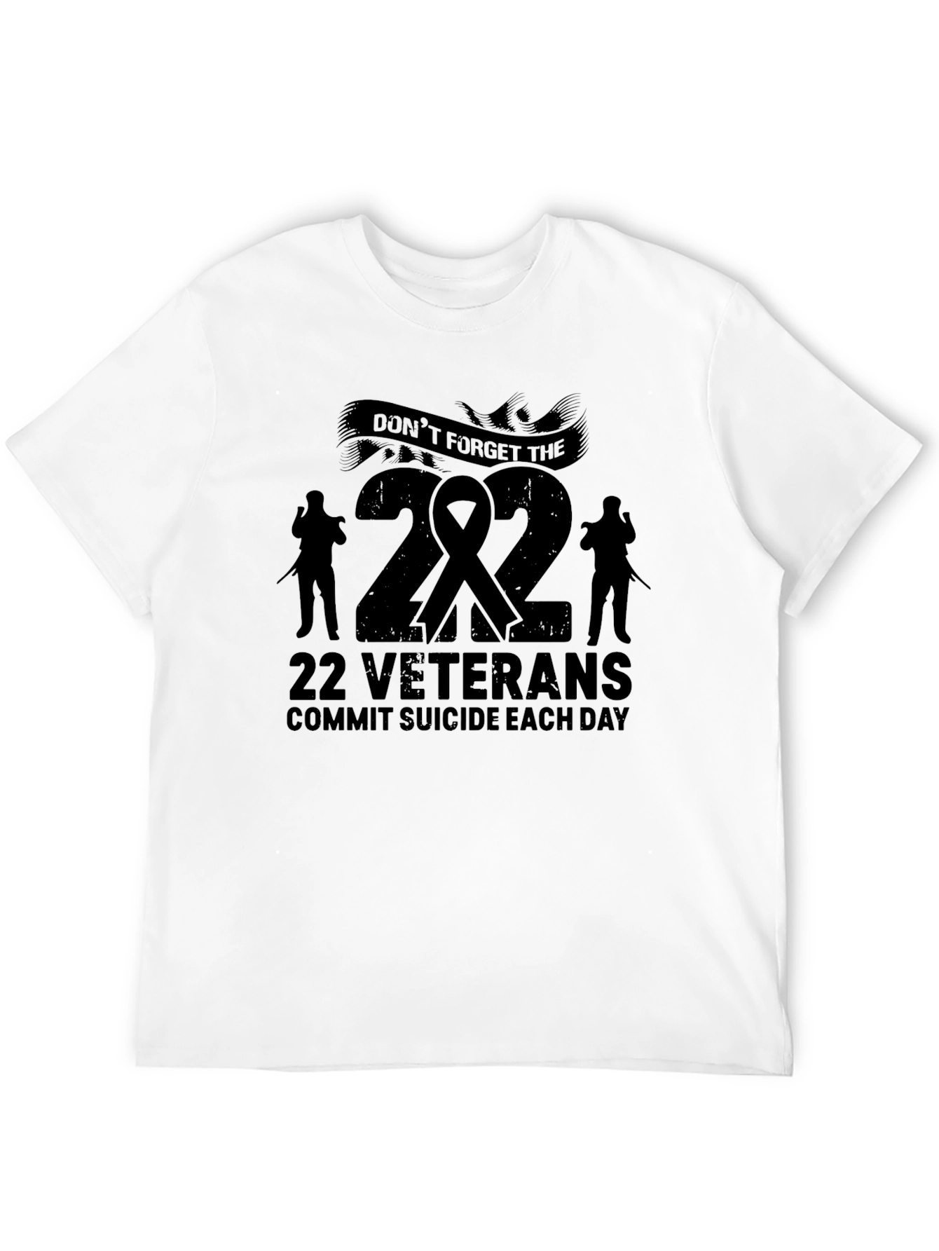 22 Veterans Suicide Awareness Black T-Shirt