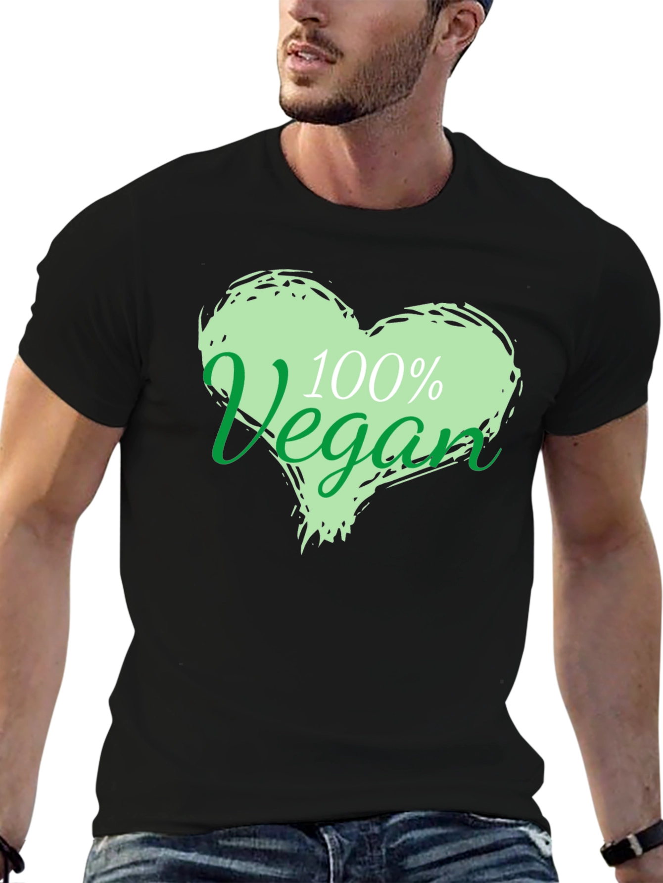 100% Vegan Heart Graphic Black T-Shirt