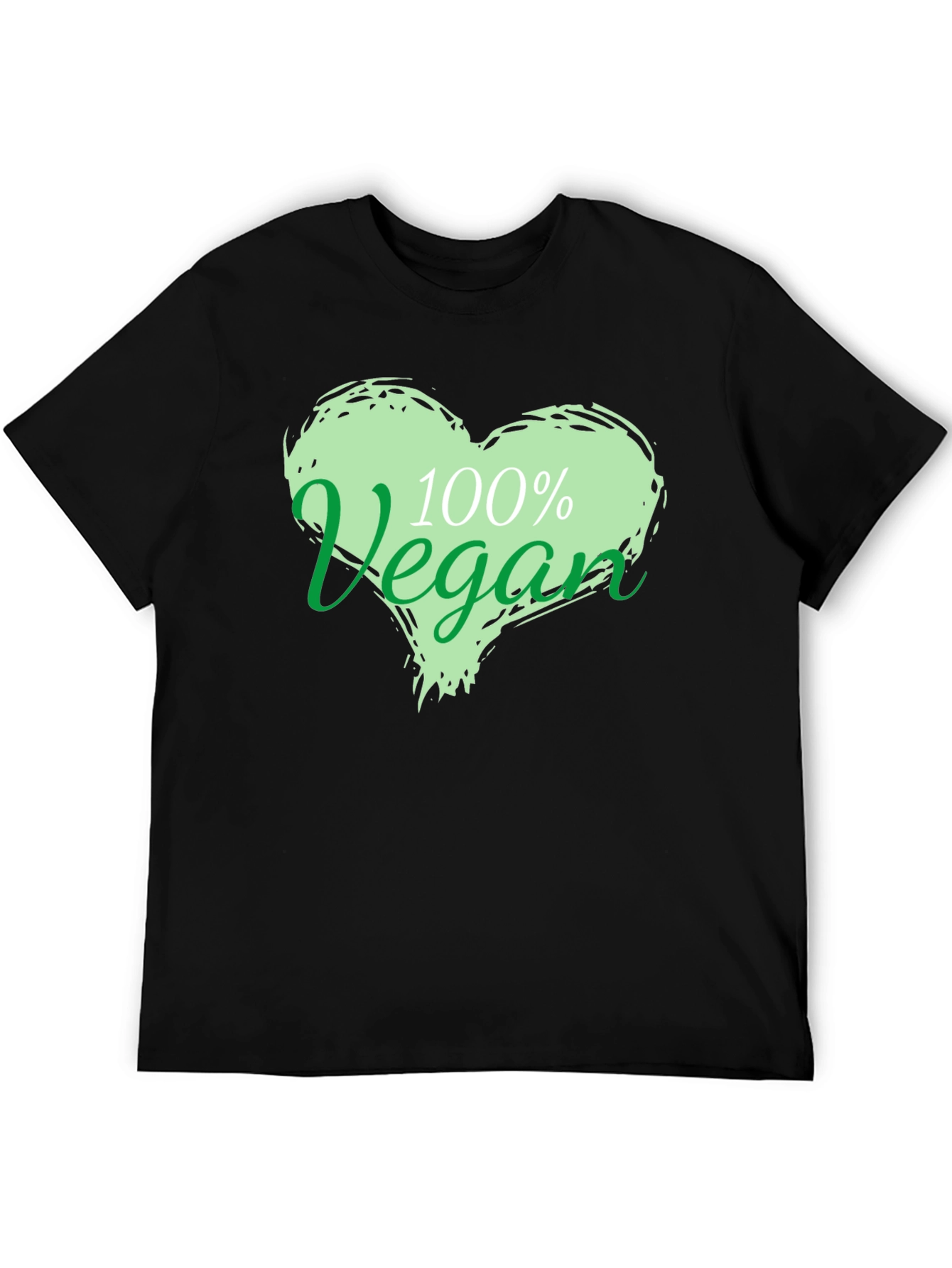 100% Vegan Heart Graphic Black T-Shirt