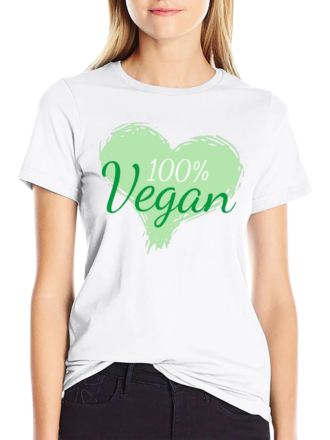 100% Vegan Heart Graphic Black T-Shirt