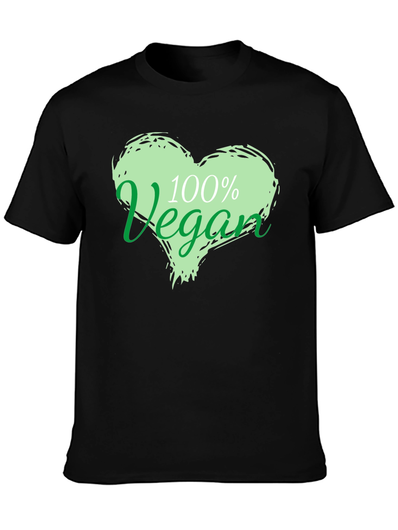 100% Vegan Heart Graphic Black T-Shirt