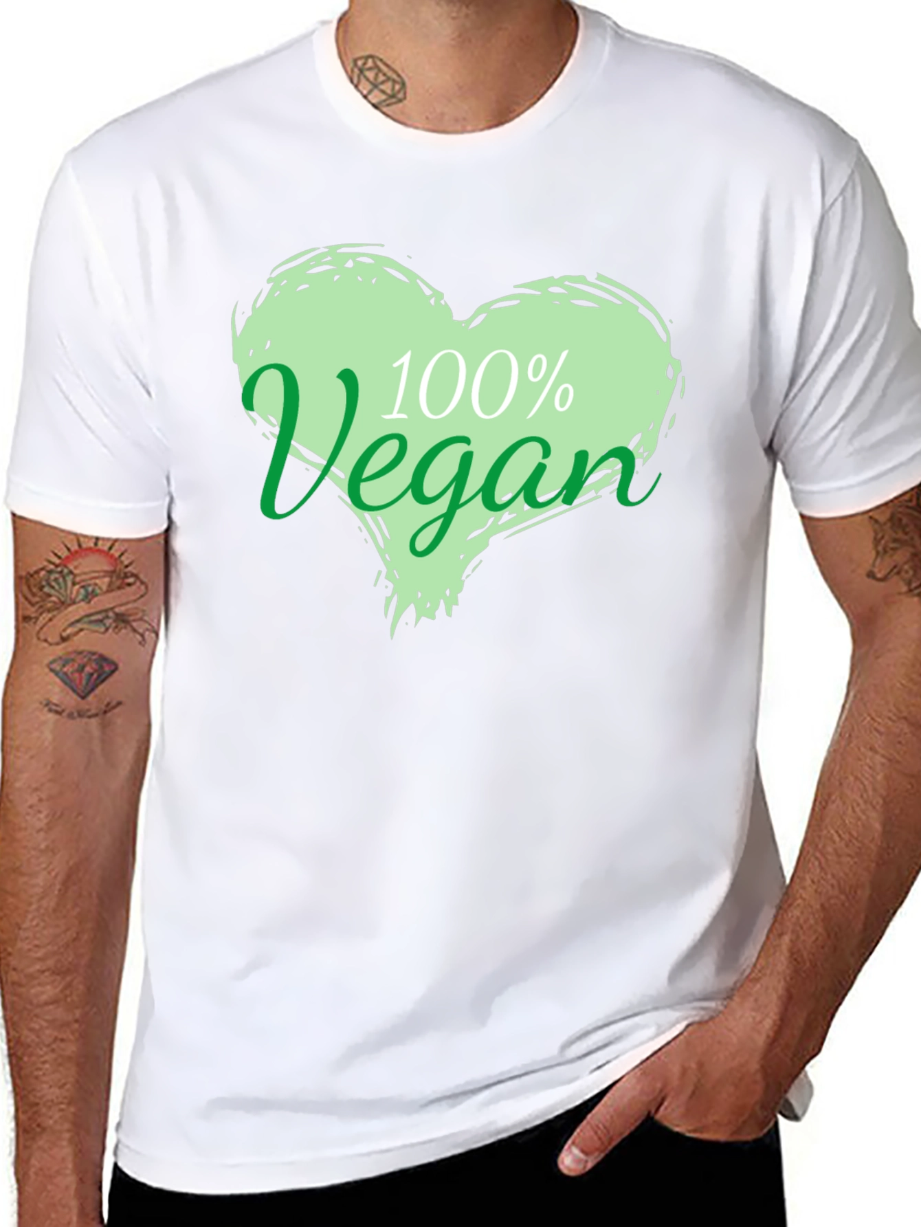 100% Vegan Heart Graphic Black T-Shirt