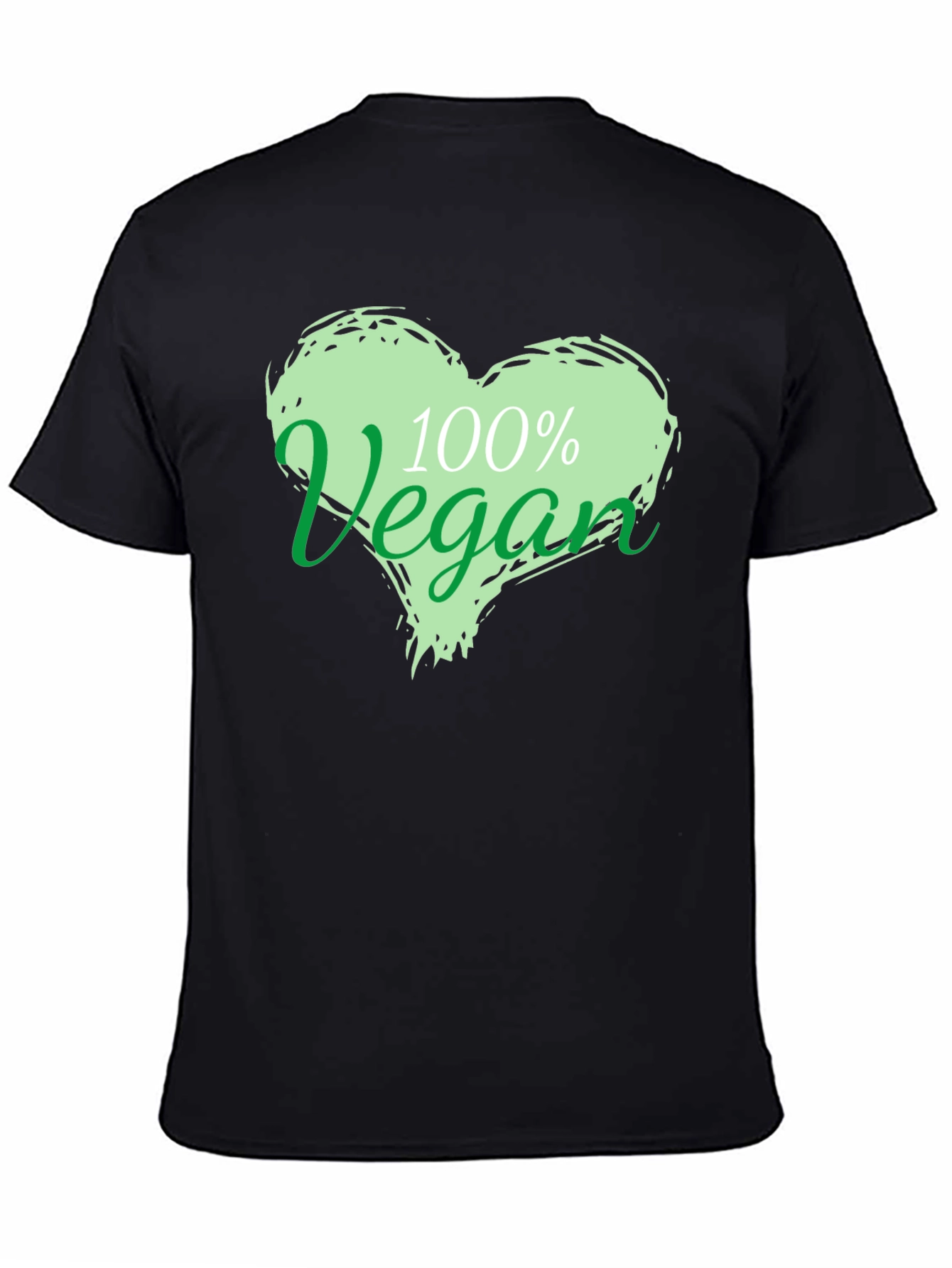100% Vegan Heart Graphic Black T-Shirt