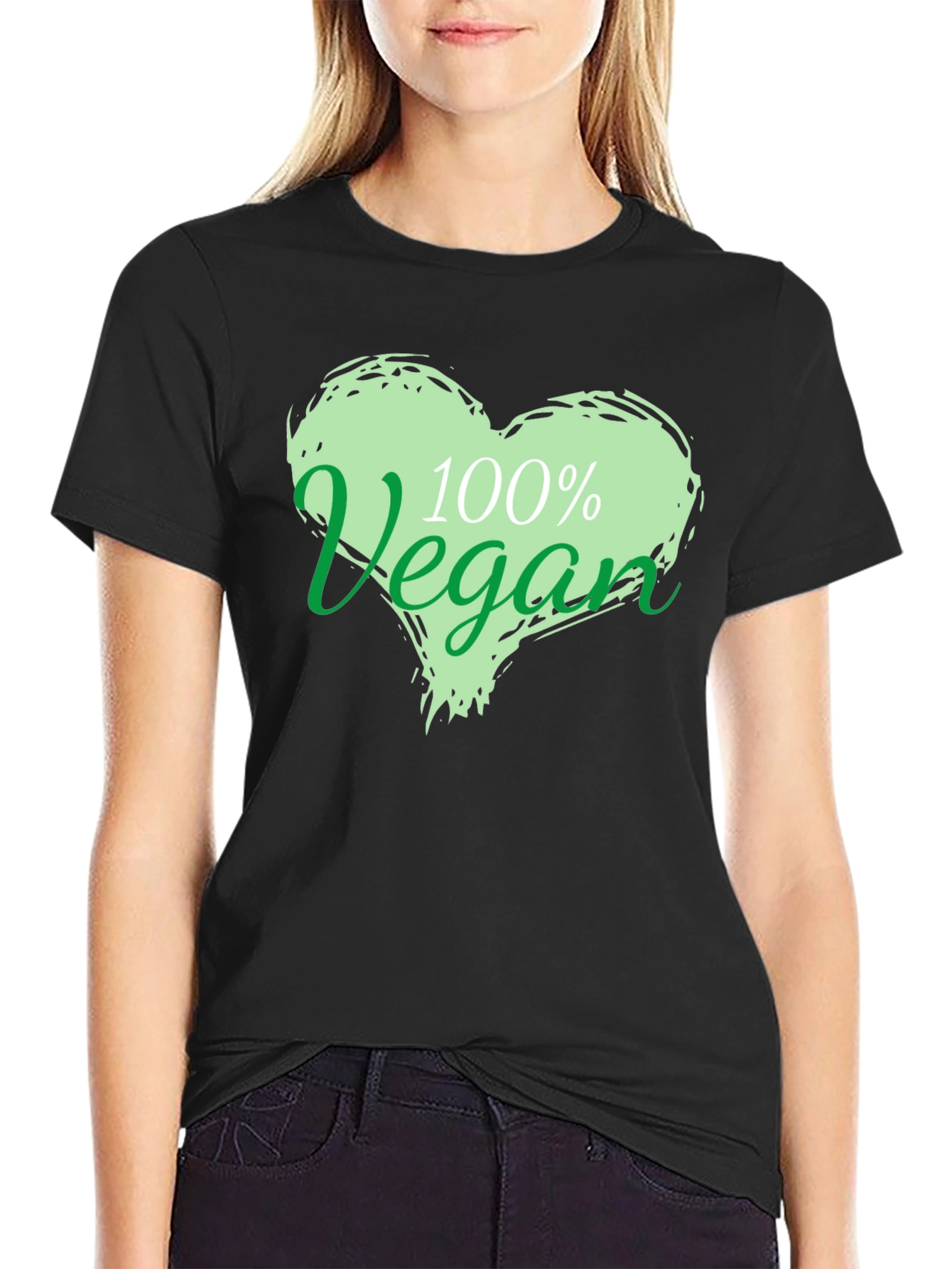 100% Vegan Heart Graphic Black T-Shirt