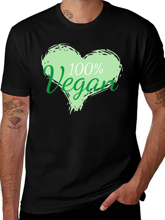 100% Vegan Heart Graphic Black T-Shirt