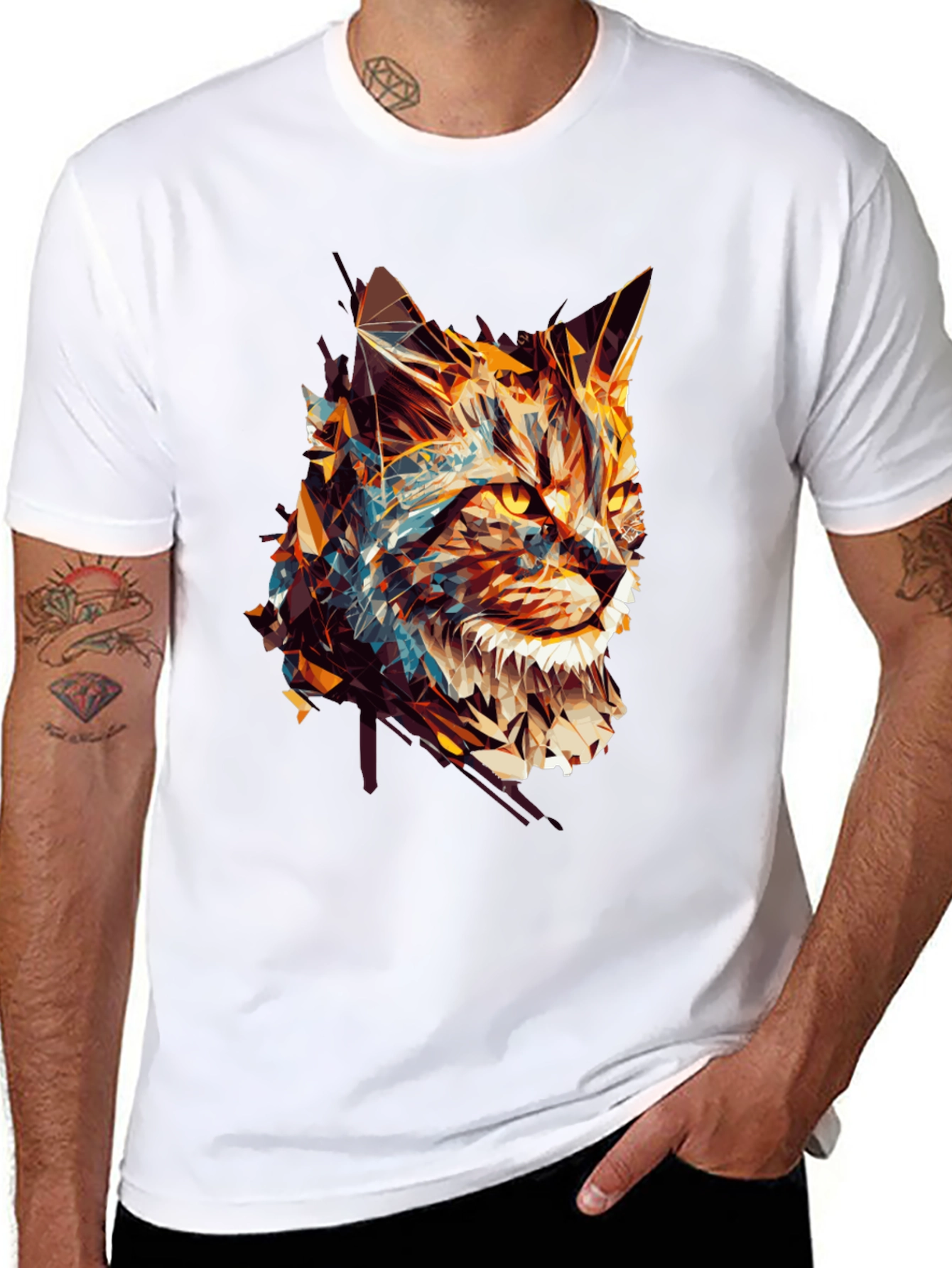 Abstract Cat Graphic Black Tee