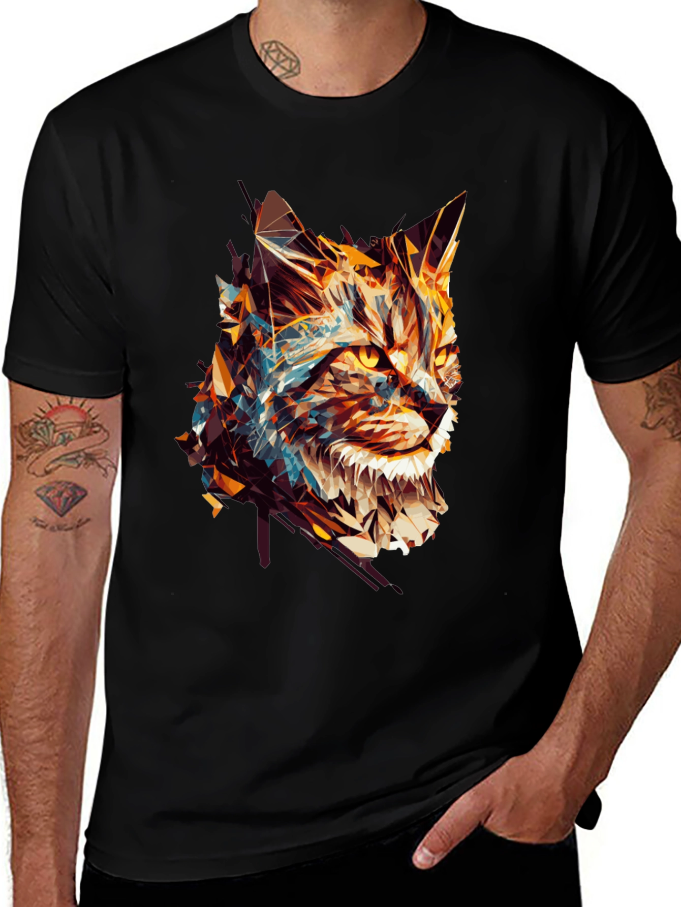Abstract Cat Graphic Black Tee