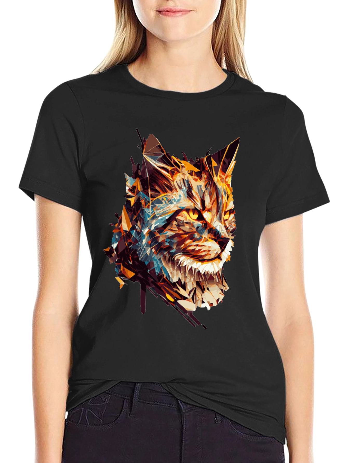 Abstract Cat Graphic Black Tee