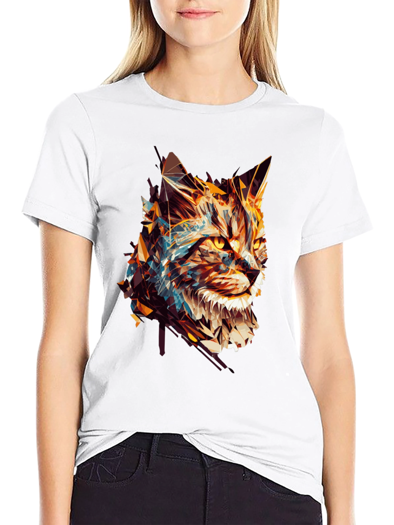 Abstract Cat Graphic Black Tee