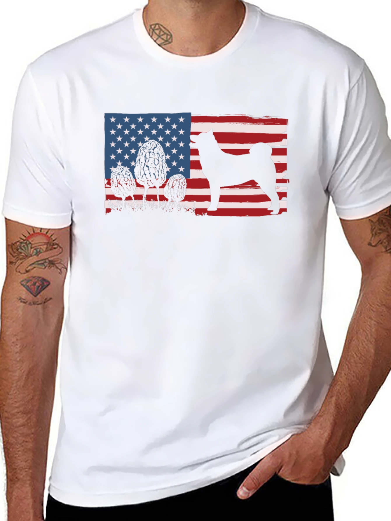American Flag Akita Silhouette T-Shirt