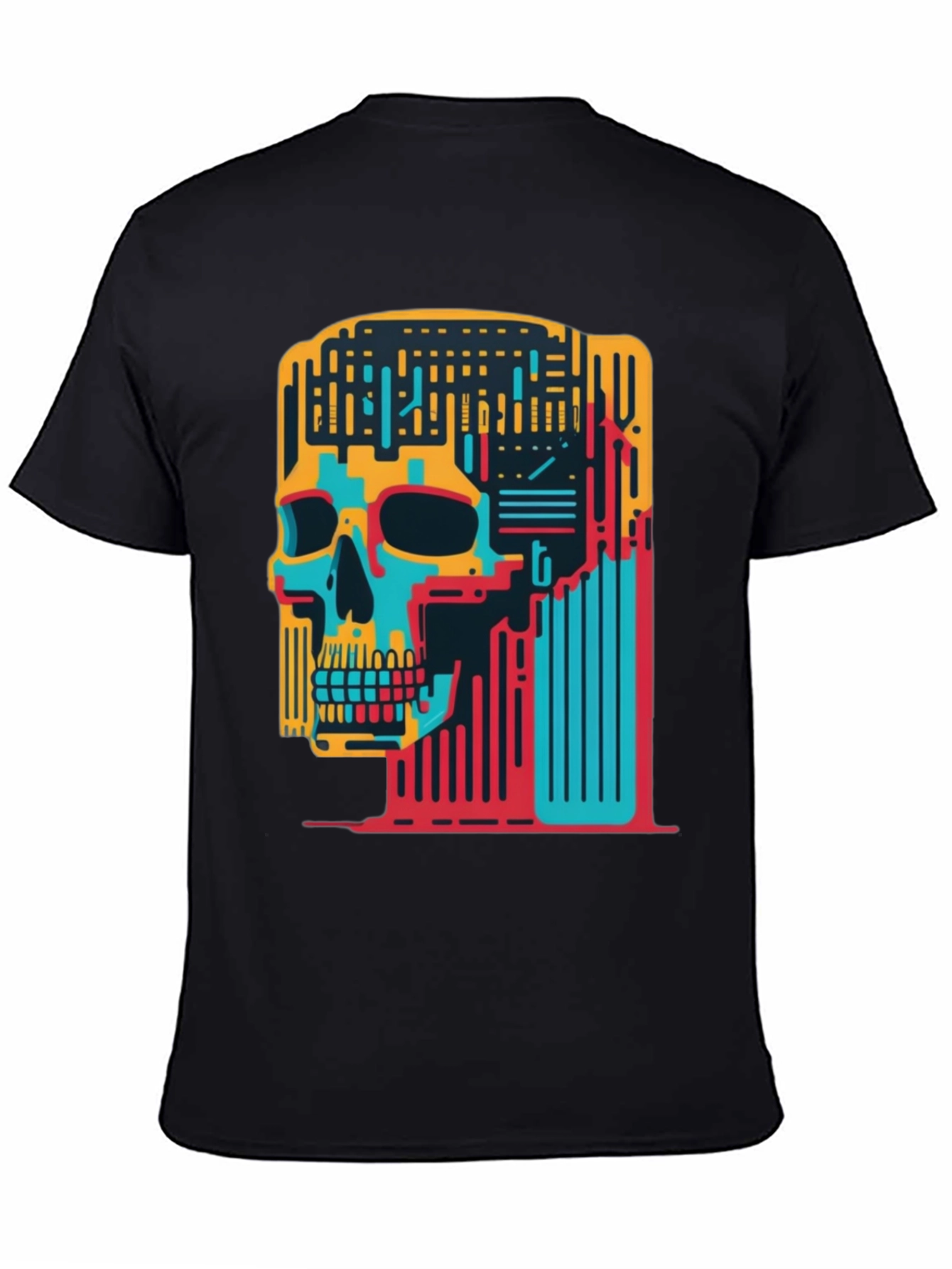 Abstract Skull Graphic Tee - Black