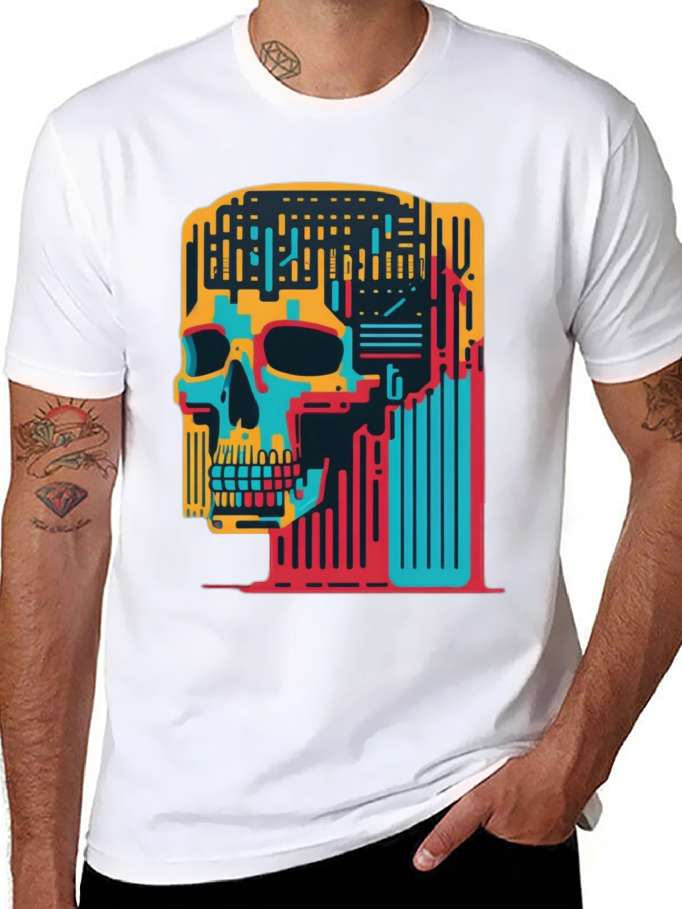 Abstract Skull Graphic Tee - Black