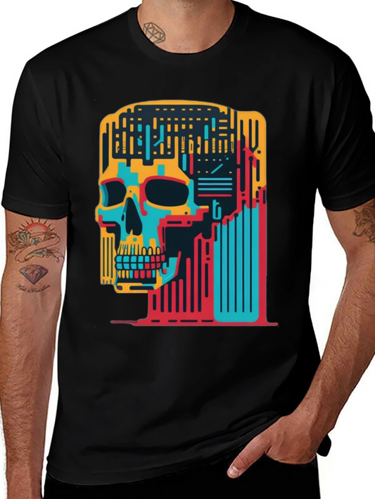 Abstract Skull Graphic Tee - Black