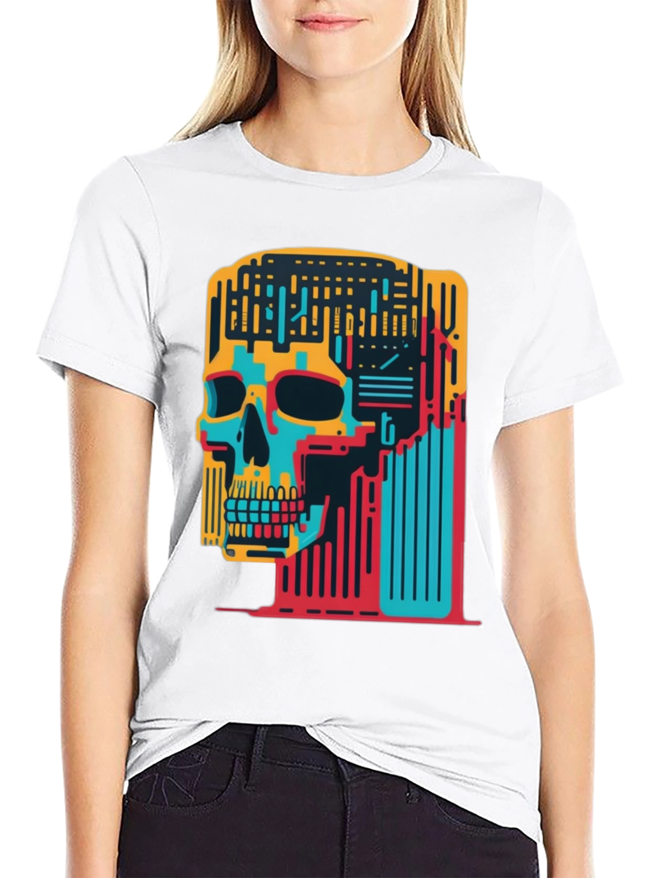 Abstract Skull Graphic Tee - Black