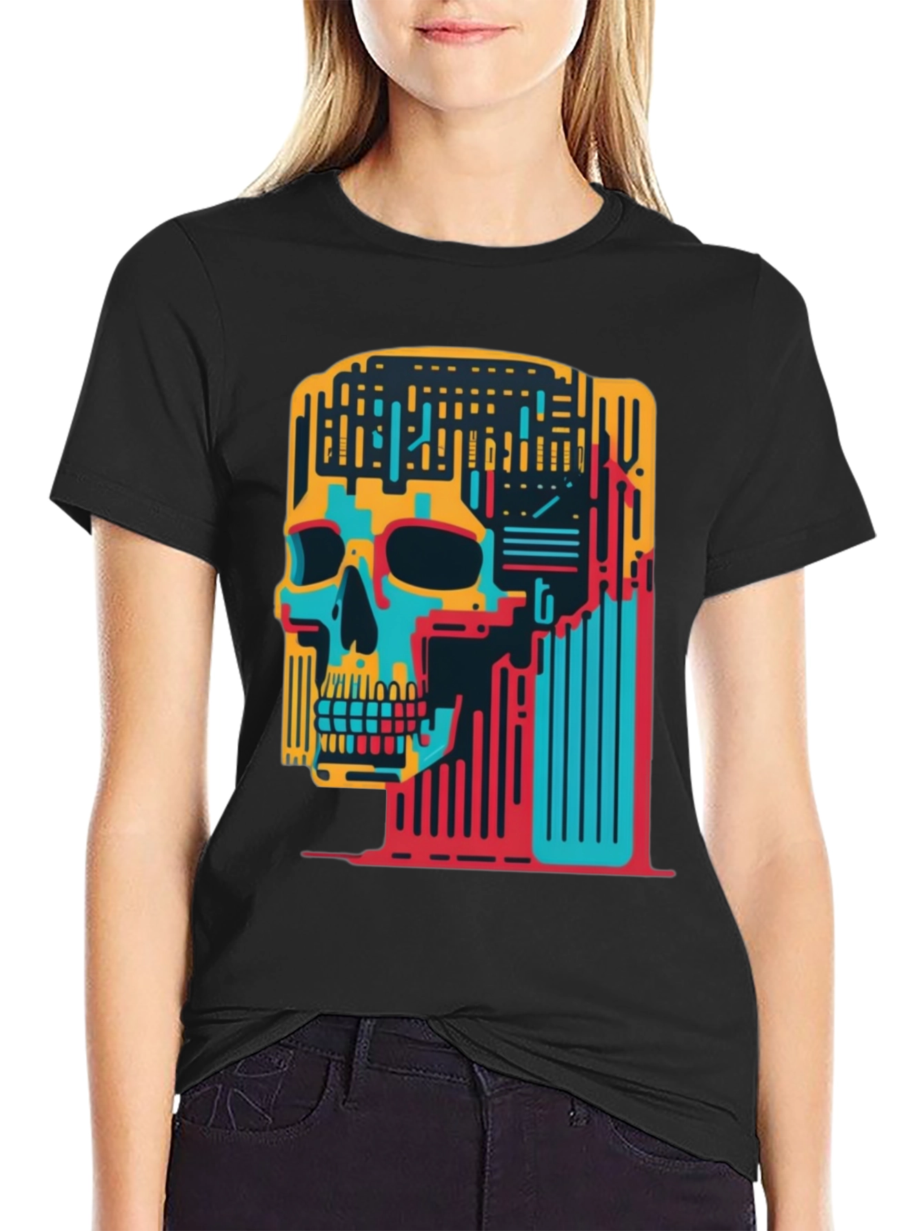 Abstract Skull Graphic Tee - Black
