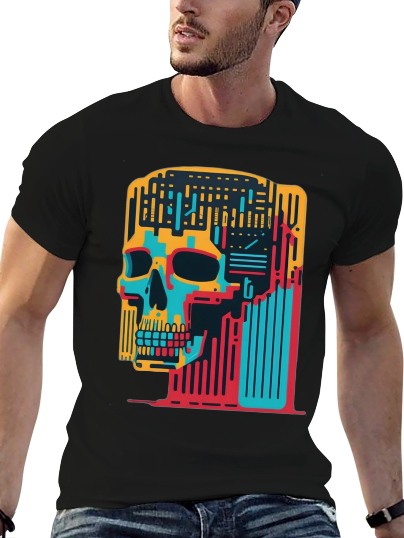 Abstract Skull Graphic Tee - Black