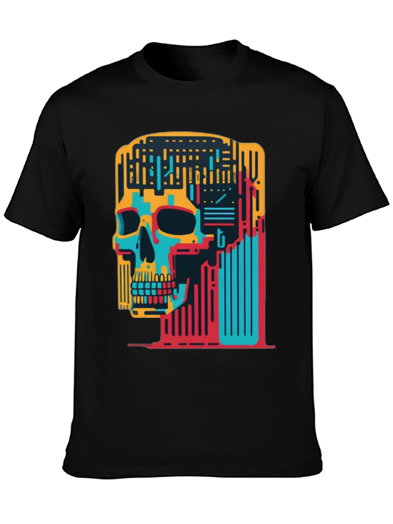 Abstract Skull Graphic Tee - Black