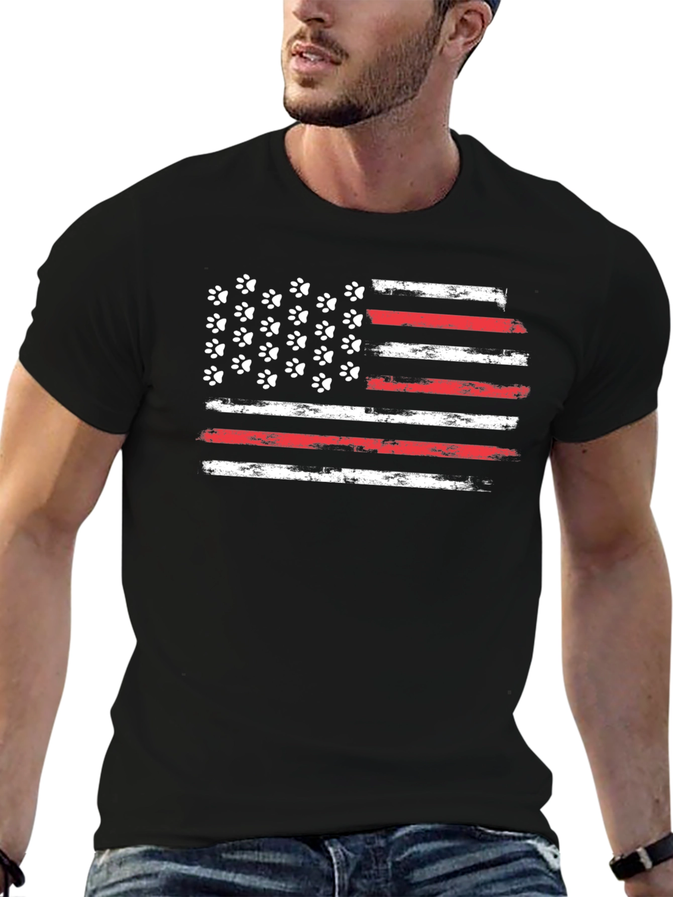 American Flag Paw Print Graphic Tee