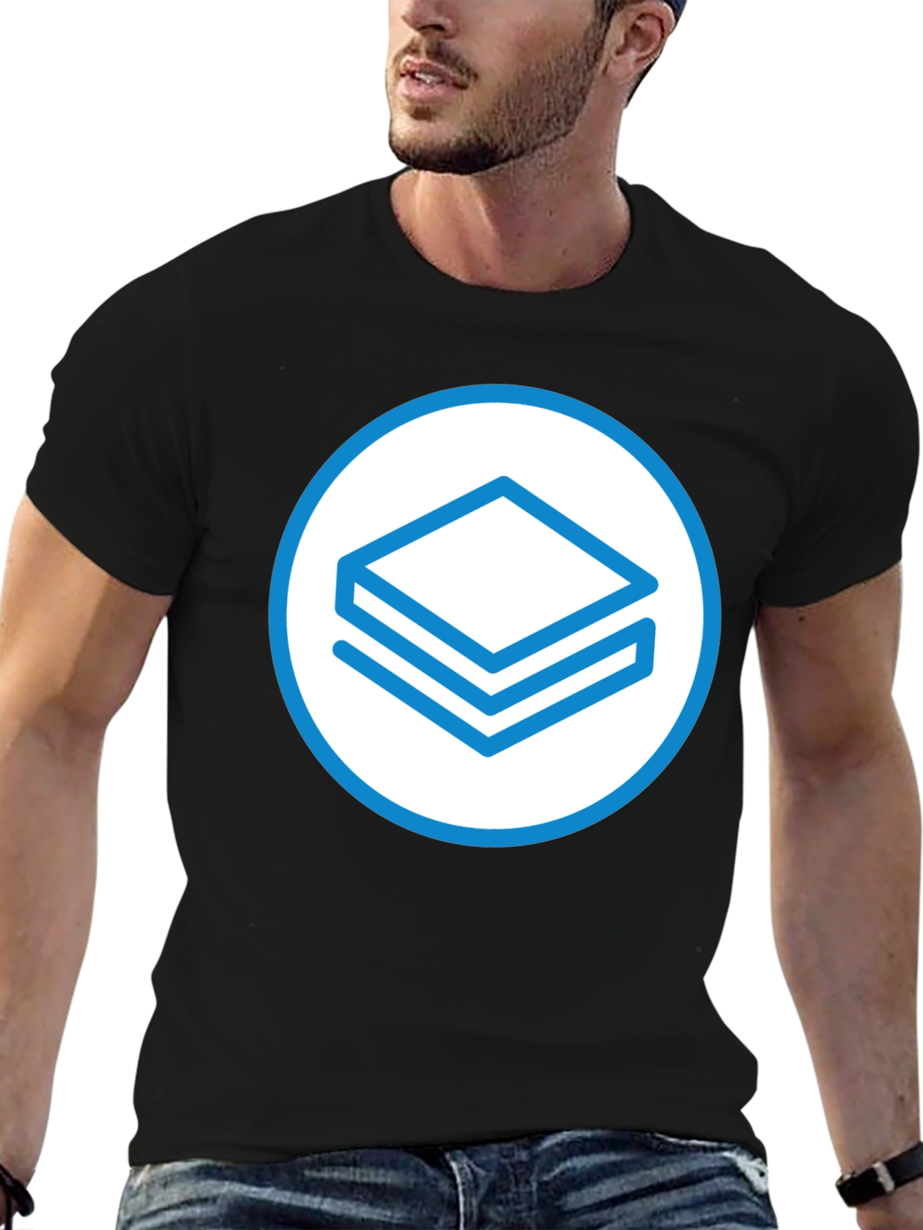 Abstract Layered Design Black T-Shirt