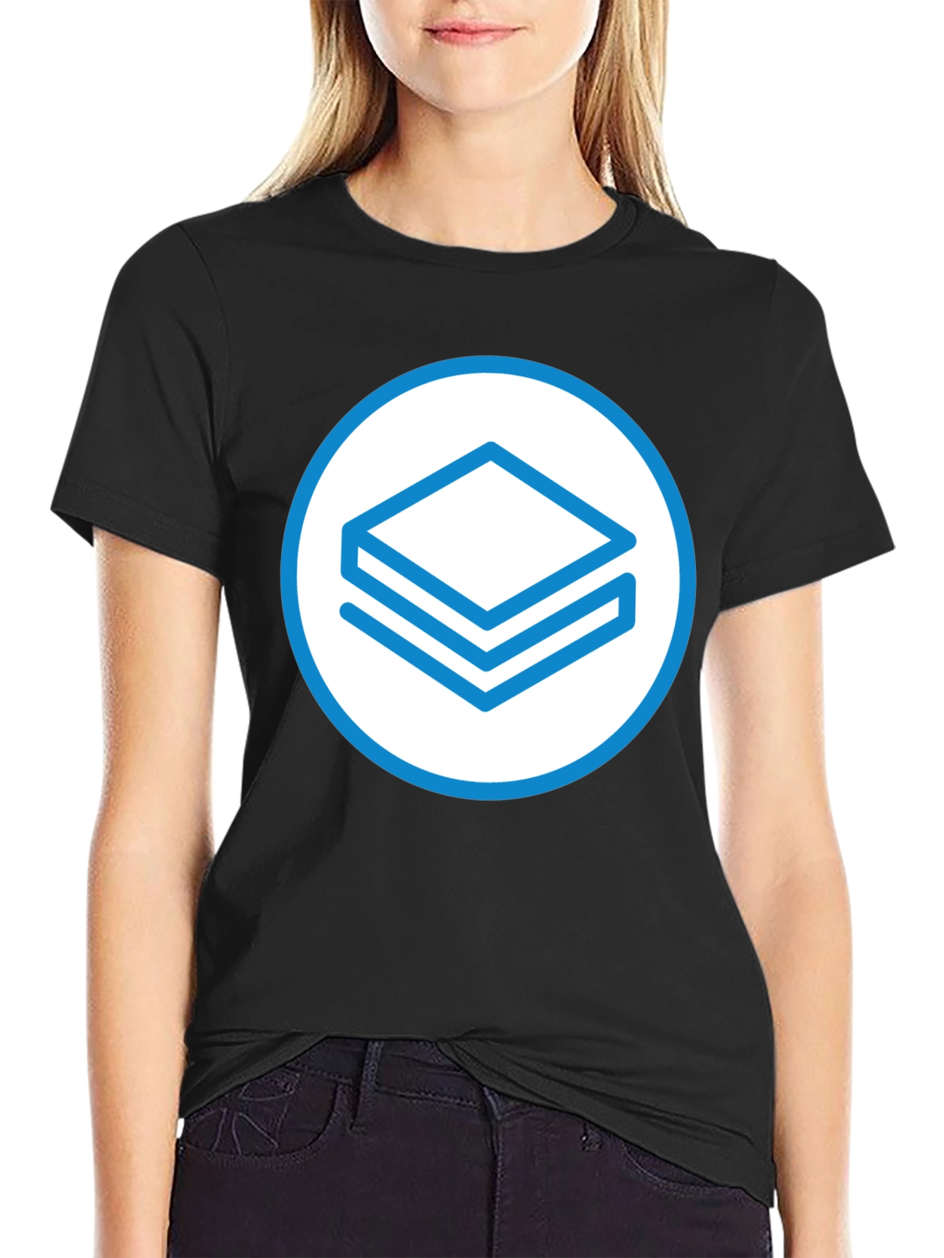 Abstract Layered Design Black T-Shirt