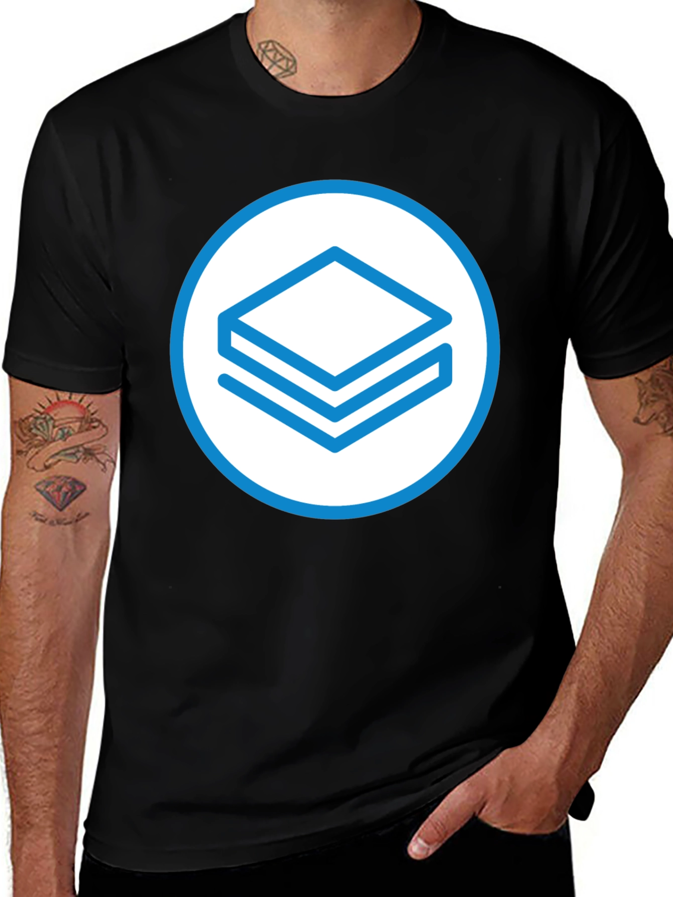 Abstract Layered Design Black T-Shirt