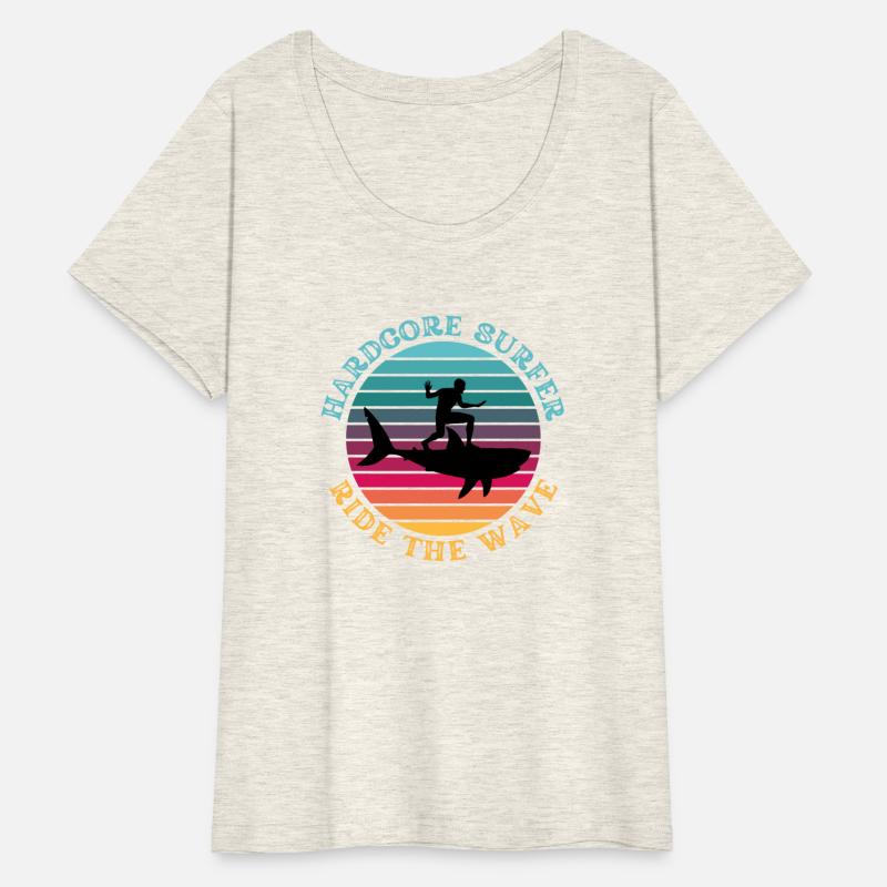 Hardcore Shark Surfer Ride the Wave Rainbow Sunset