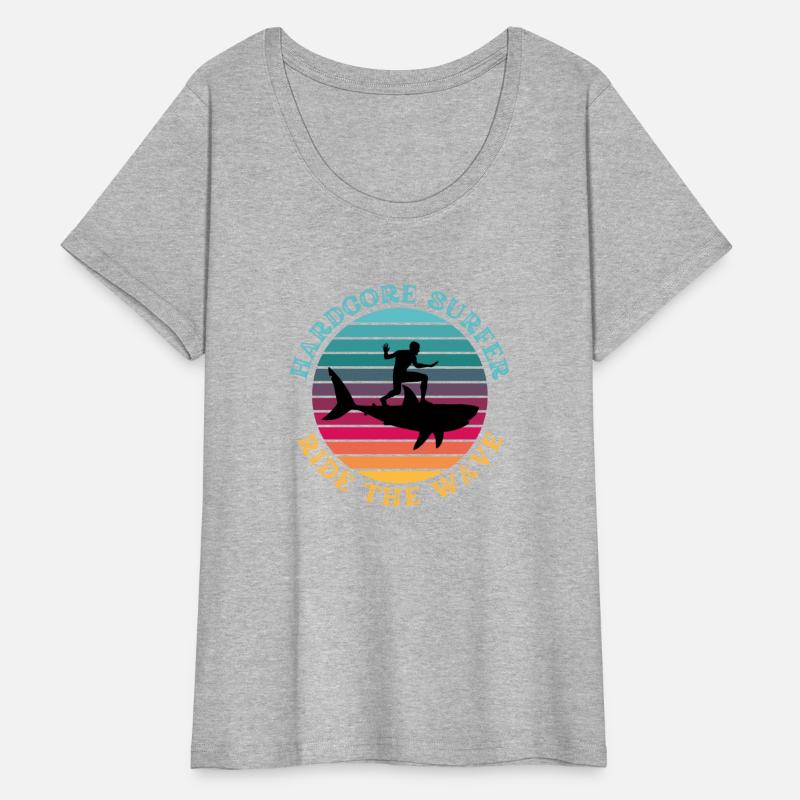 Hardcore Shark Surfer Ride the Wave Rainbow Sunset