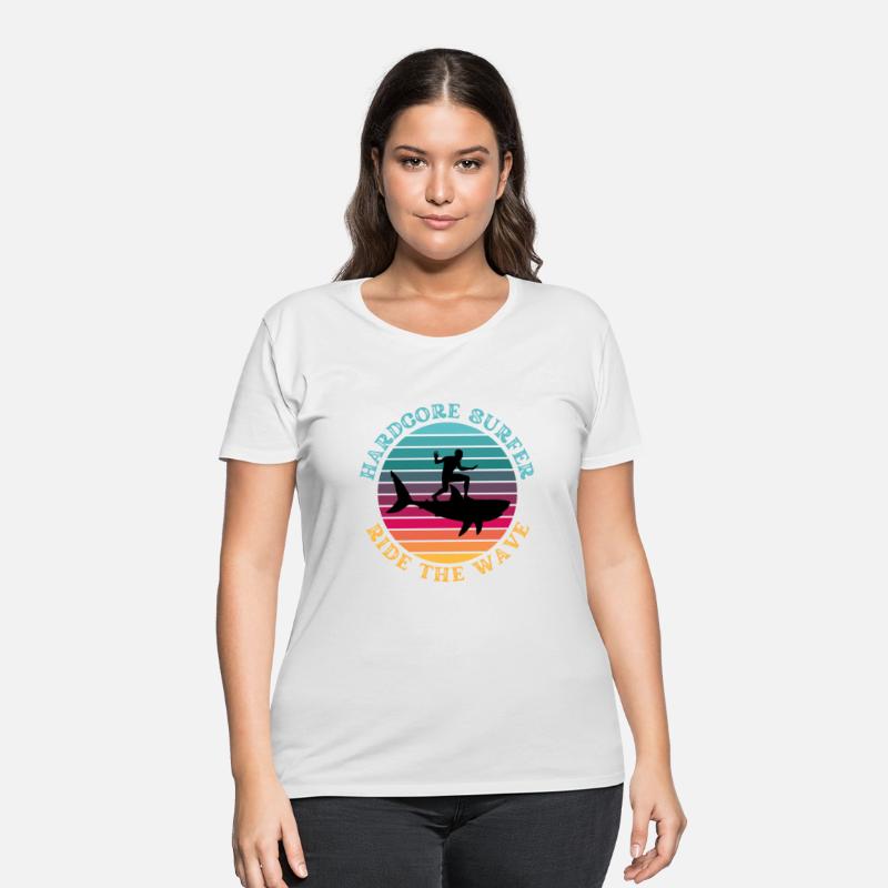 Hardcore Shark Surfer Ride the Wave Rainbow Sunset