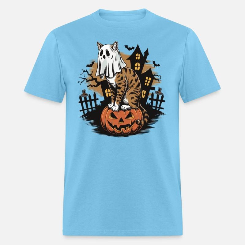 Haunted Halloween Cat and Pumpkin - Spooky Ghost