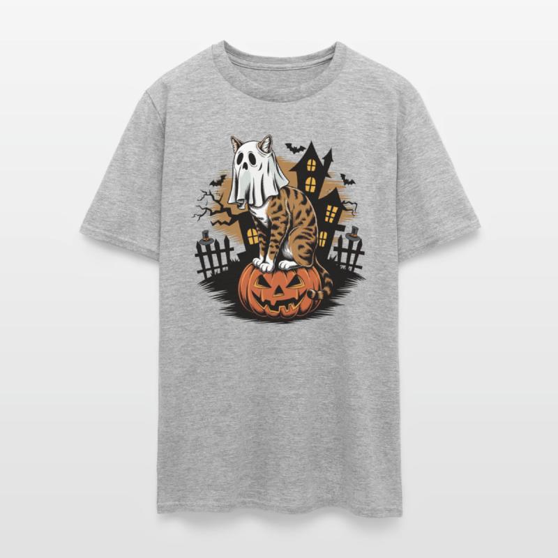 Haunted Halloween Cat and Pumpkin - Spooky Ghost