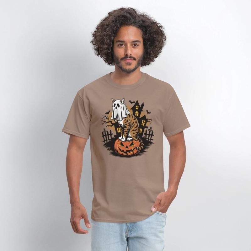 Haunted Halloween Cat and Pumpkin - Spooky Ghost