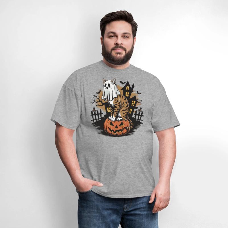 Haunted Halloween Cat and Pumpkin - Spooky Ghost