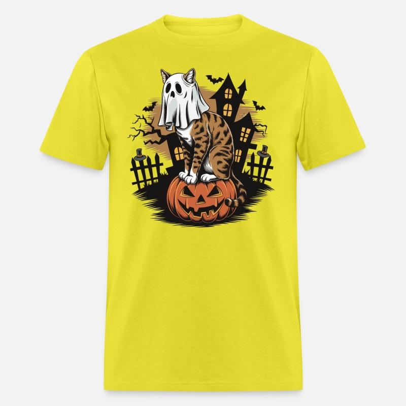 Haunted Halloween Cat and Pumpkin - Spooky Ghost