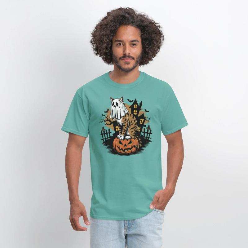 Haunted Halloween Cat and Pumpkin - Spooky Ghost