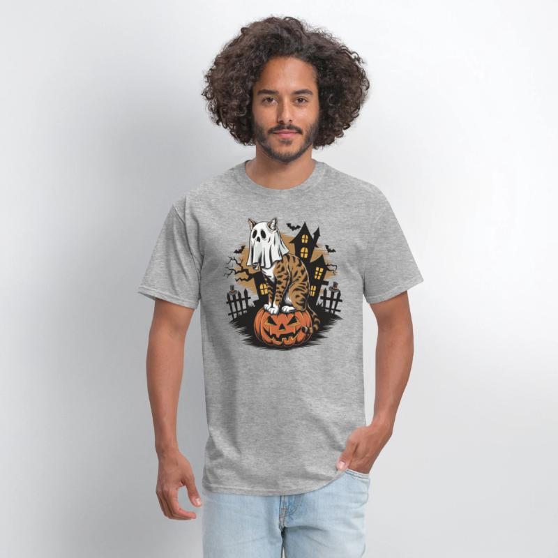 Haunted Halloween Cat and Pumpkin - Spooky Ghost