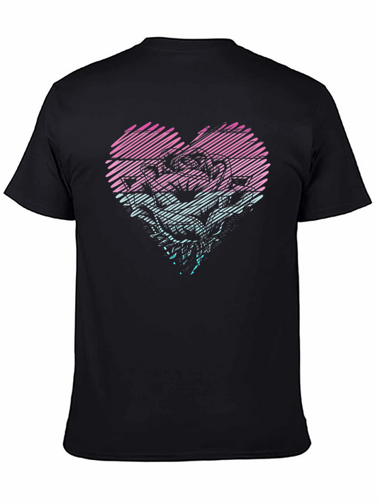 Heart Rose Graphic Tee - Stylish Black T-Shirt