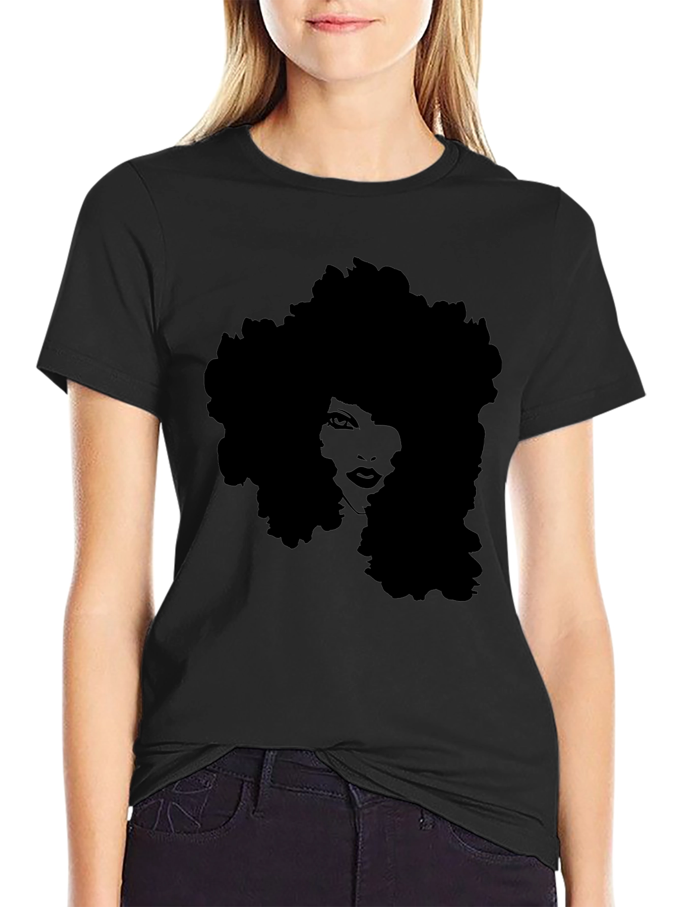 Afro Silhouette Tee - Stylish Black Graphic T-Shirt