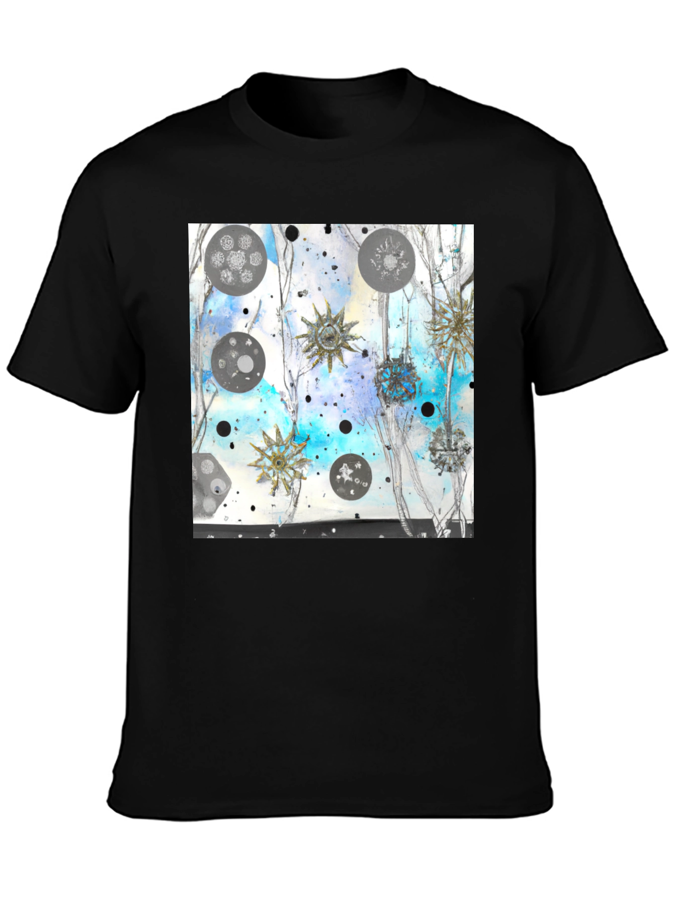 Abstract Celestial Design Black Tee