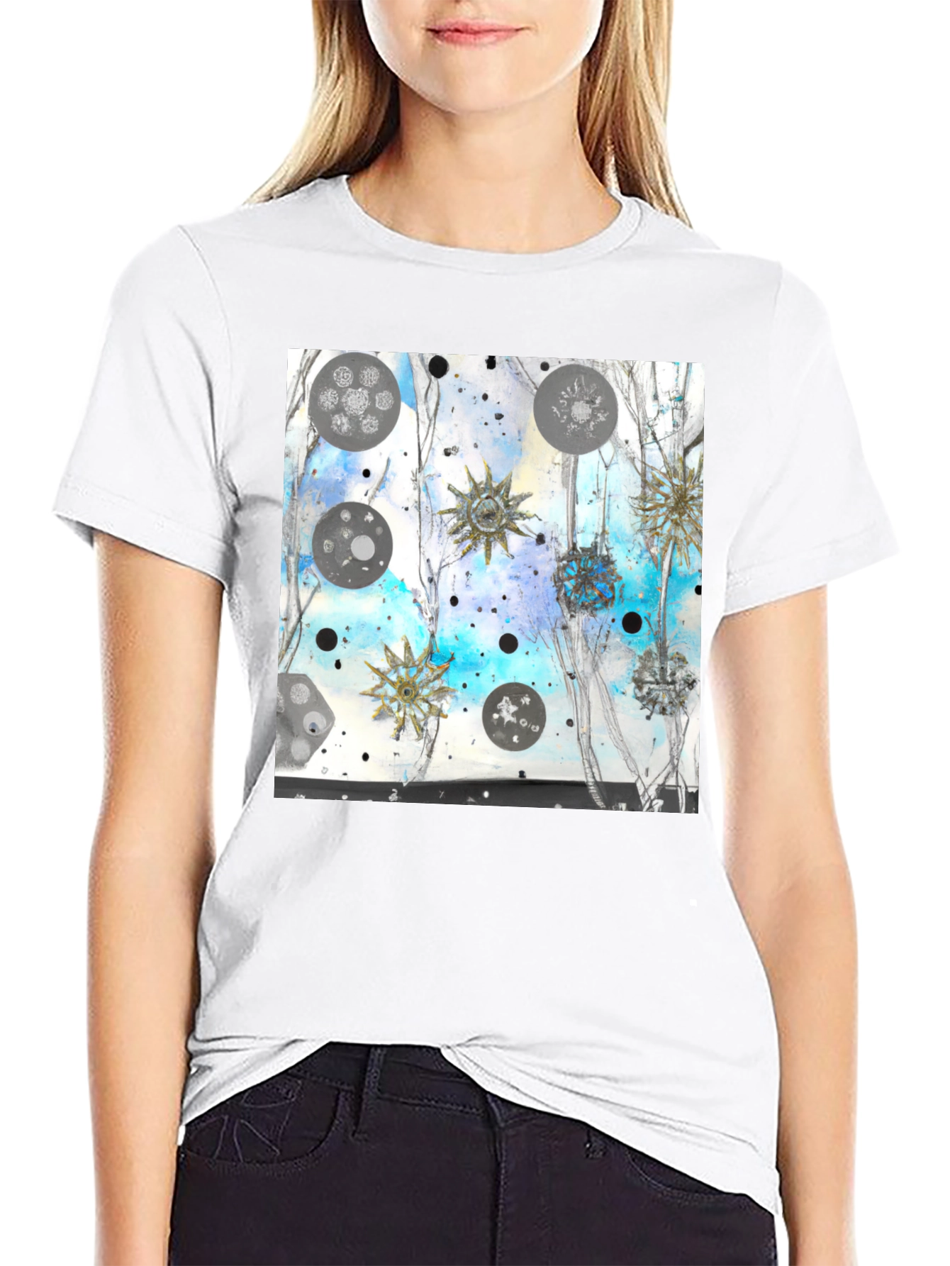 Abstract Celestial Design Black Tee