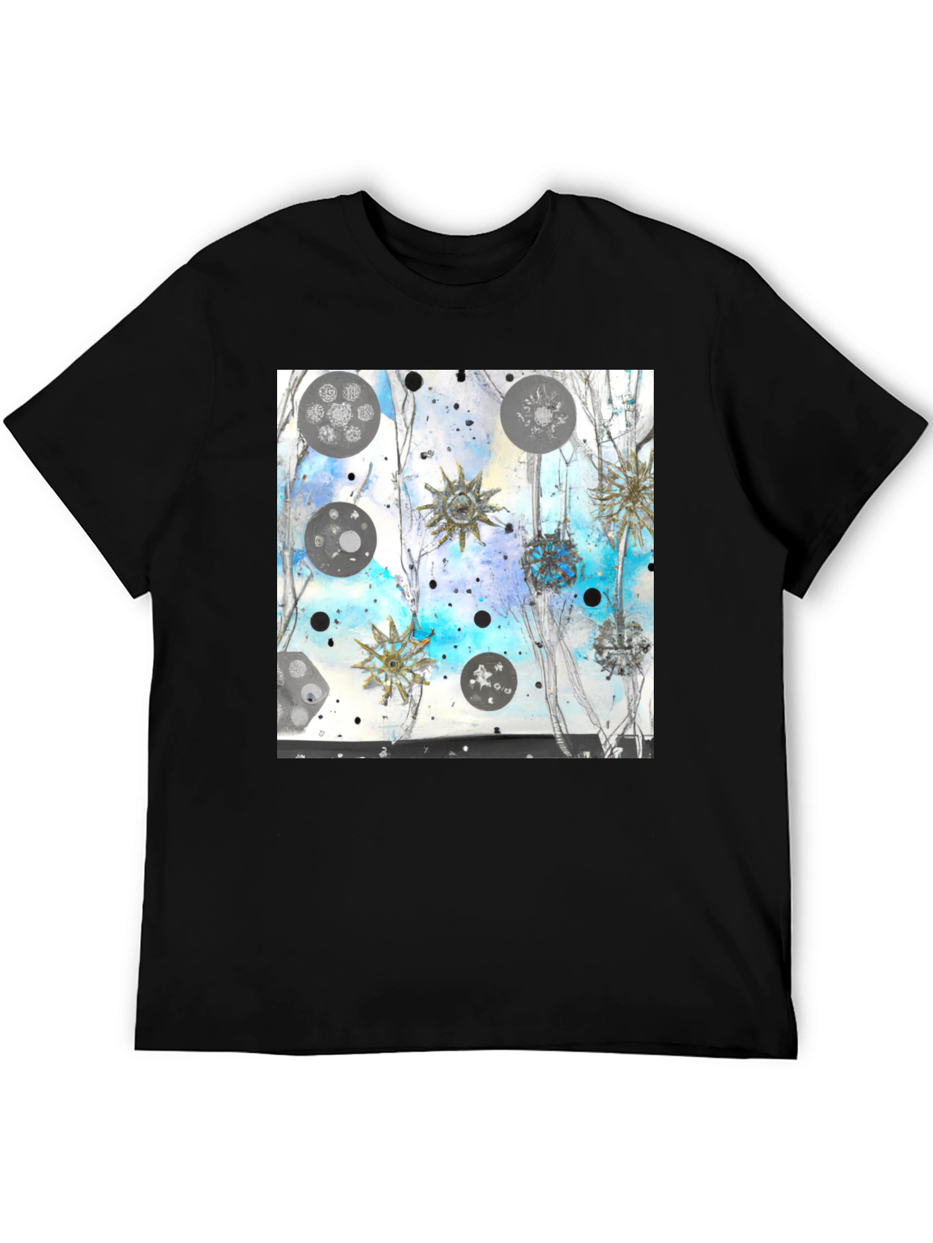 Abstract Celestial Design Black Tee