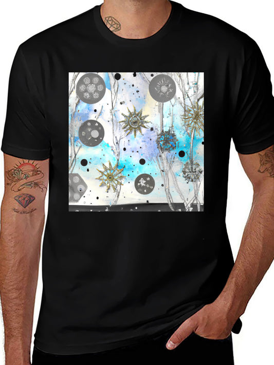 Abstract Celestial Design Black Tee
