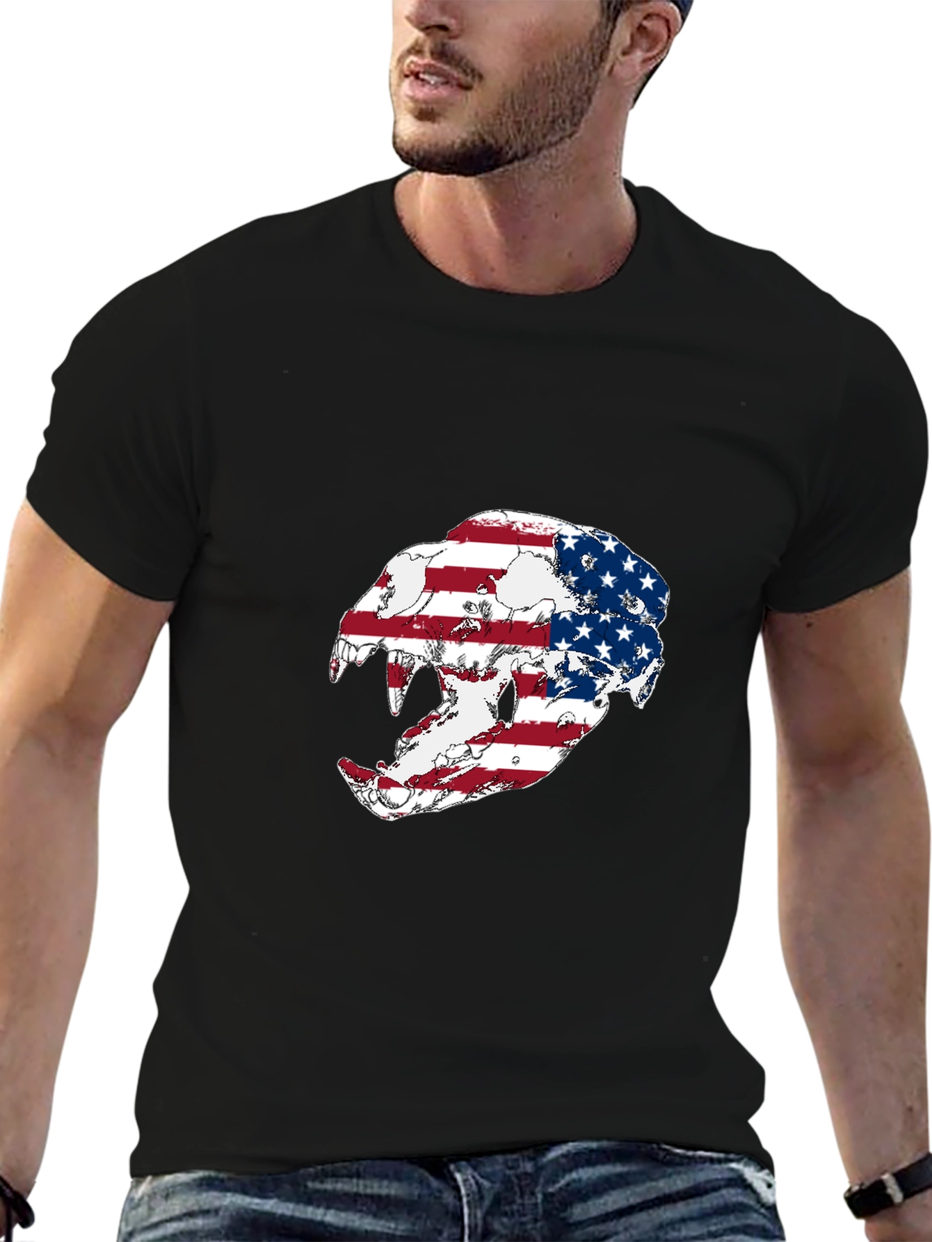 American Flag Leopard Skull Graphic Tee