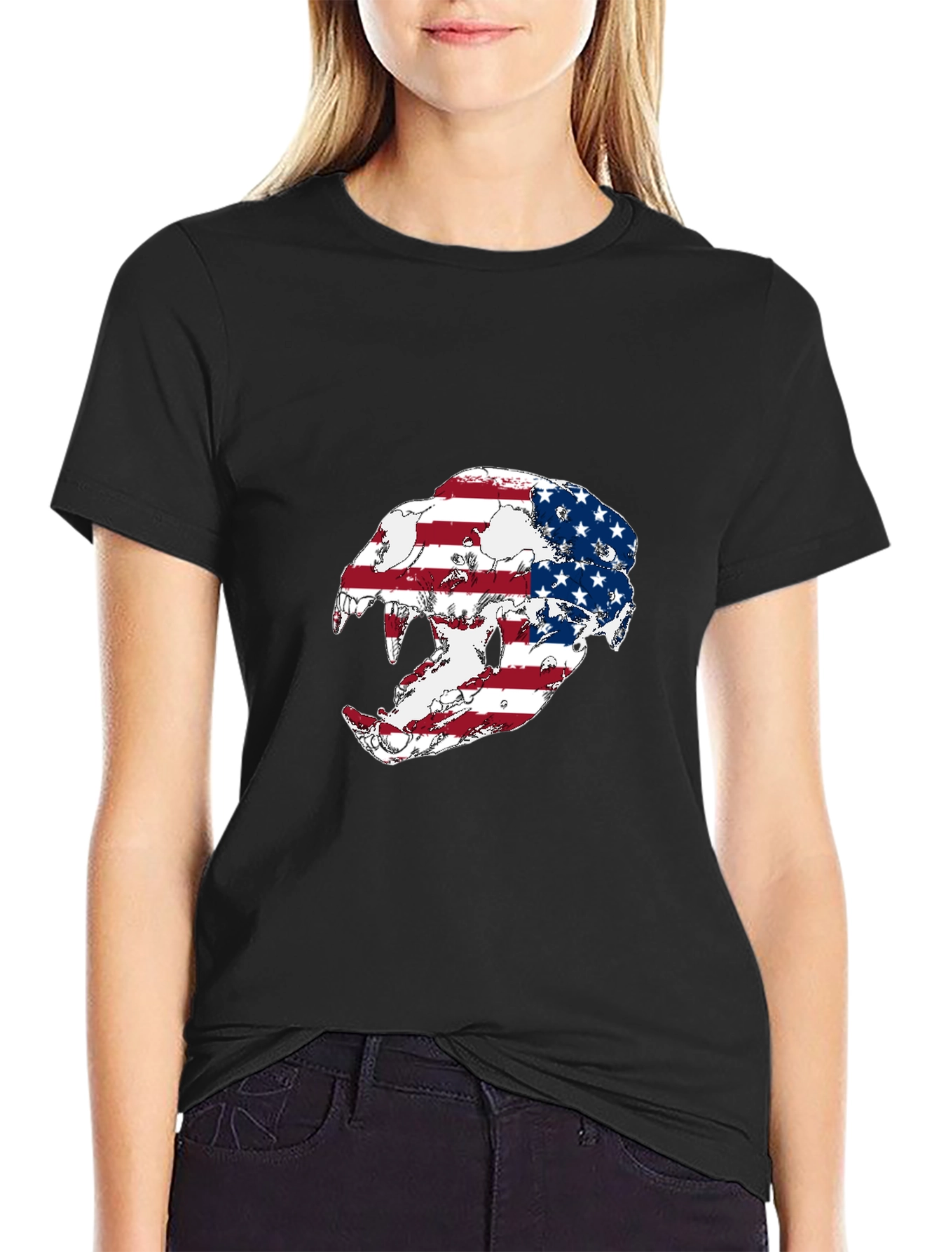 American Flag Leopard Skull Graphic Tee