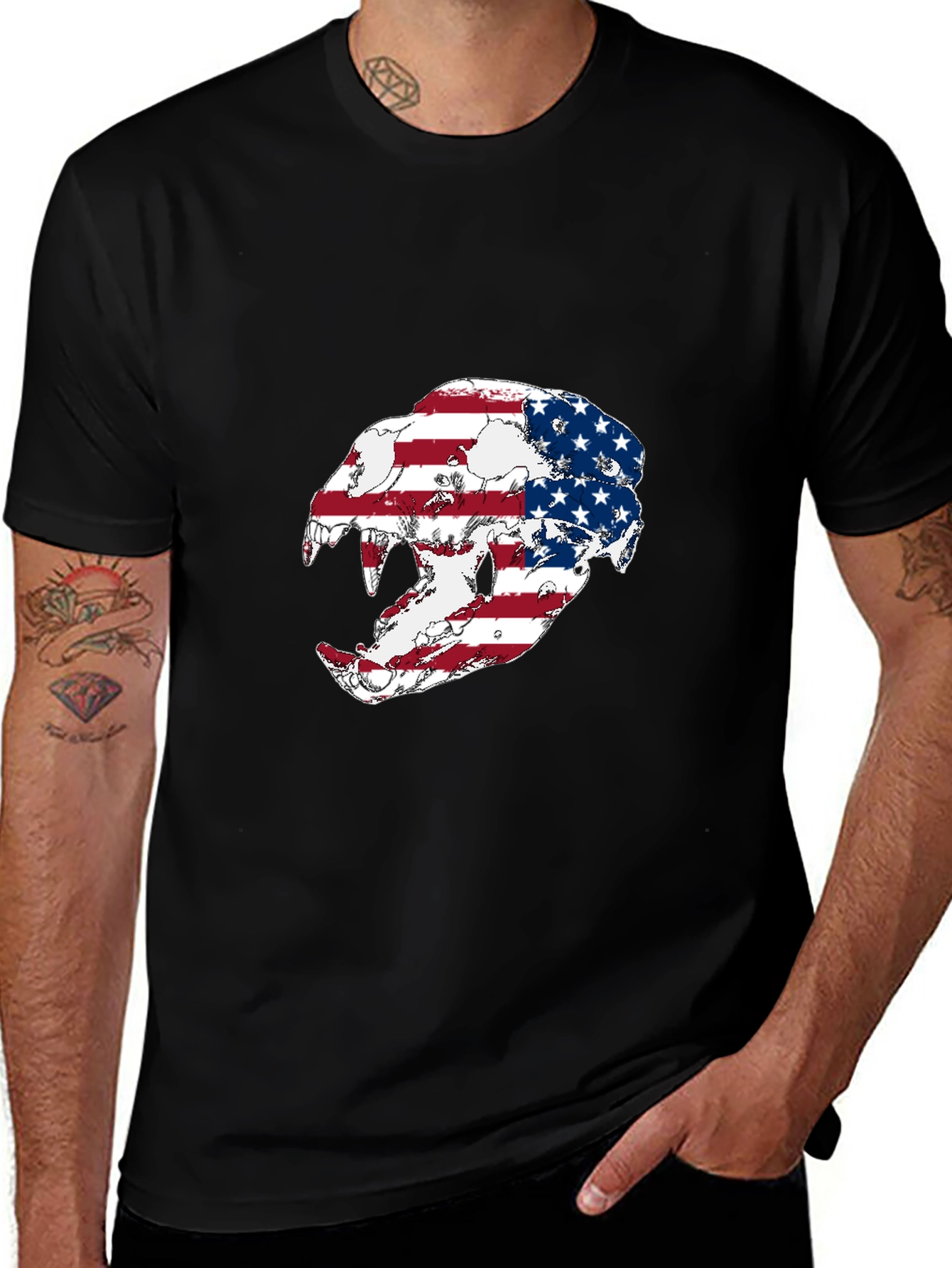 American Flag Leopard Skull Graphic Tee