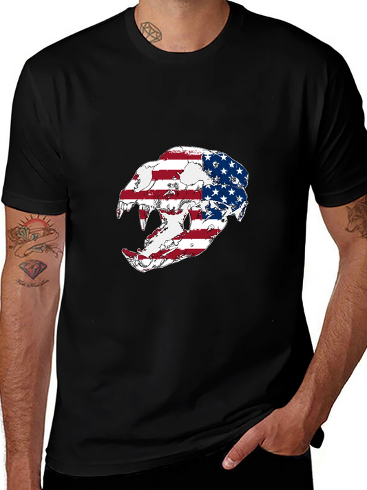 American Flag Leopard Skull Graphic Tee